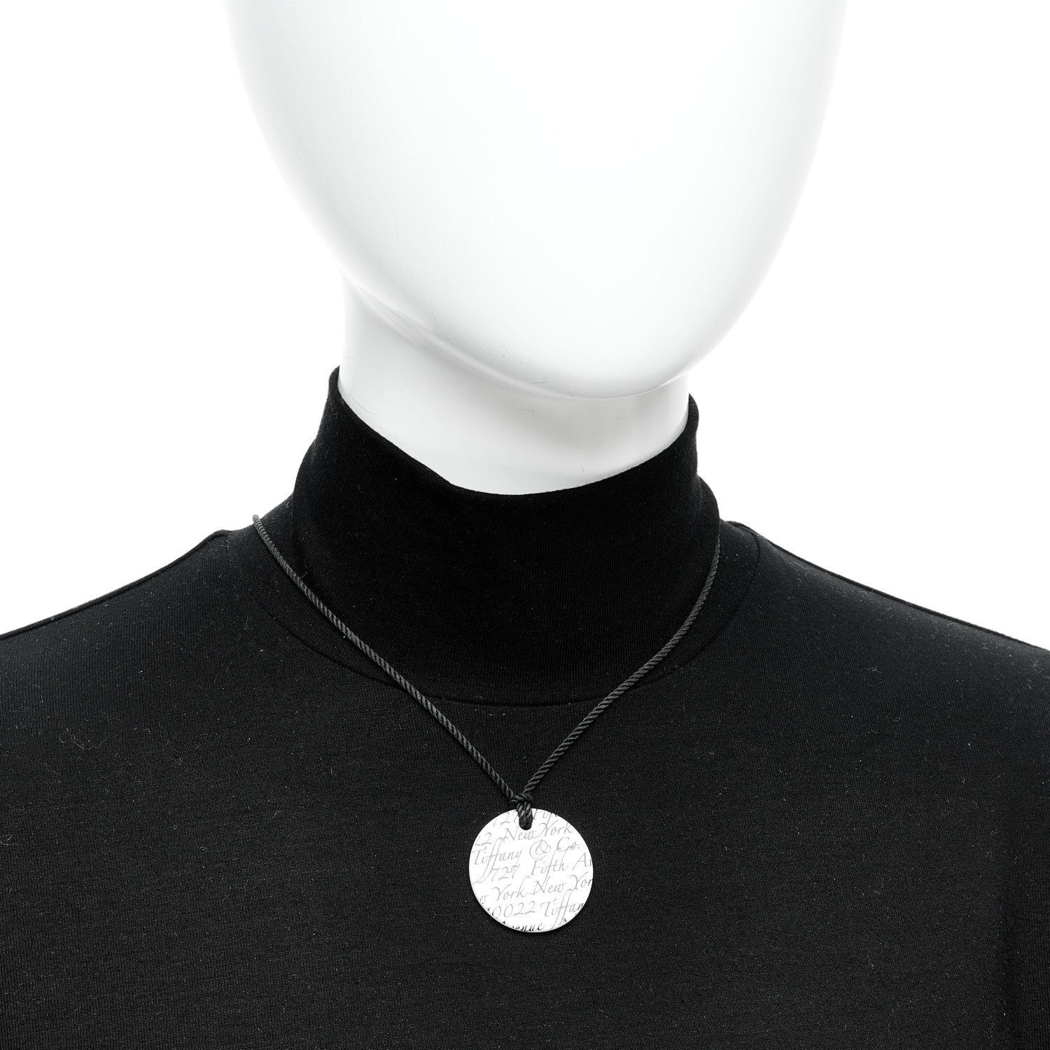 Tiffany Sterling Silver Bone China Notes Round Pendant Cord Necklace Black White 2 of 6