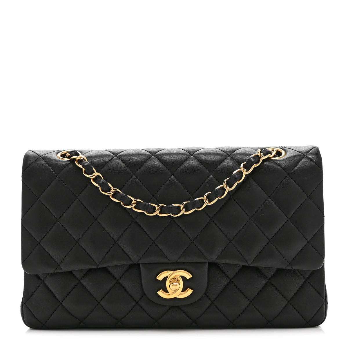 Lambskin Quilted Medium Double Flap Black