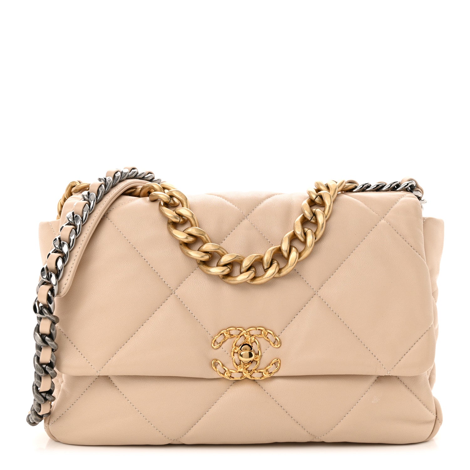 Chanel Goatskin Quilted Large Chanel 19 Flap Beige 1 of 10