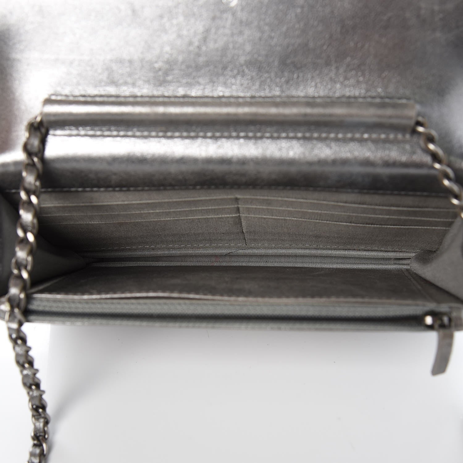 Chanel Metallic Calfskin Quilted Boy Wallet On Chain WOC Silver 5 of 10