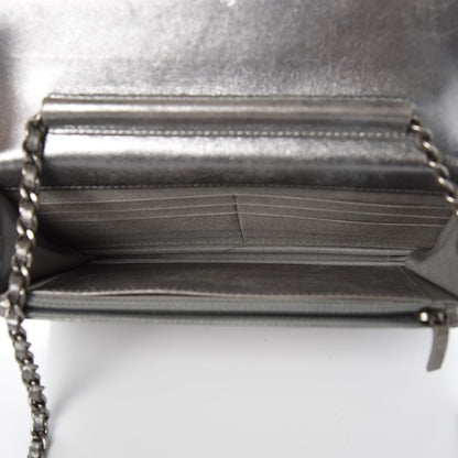 Chanel Metallic Calfskin Quilted Boy Wallet On Chain WOC Silver 5 of 10
