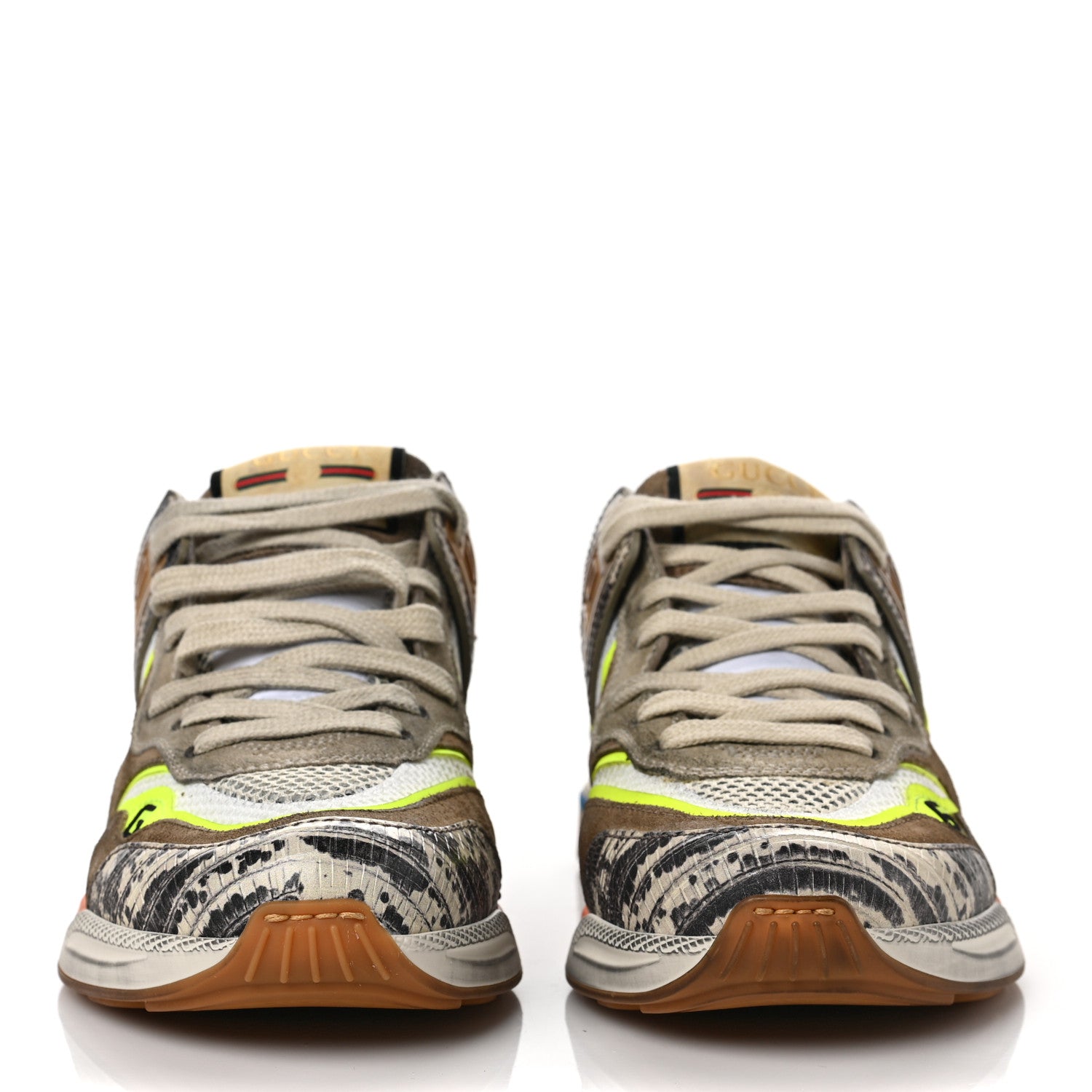 Gucci Suede Calfskin Tejus Printed Womens Ultrapace Sneakers 36 Natural Ardesia Neon Yellow 2 of 11
