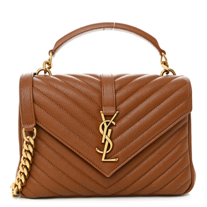 Saint Laurent Calfskin Matelasse Chevron Monogram Medium College Bag Brick 1 of 10