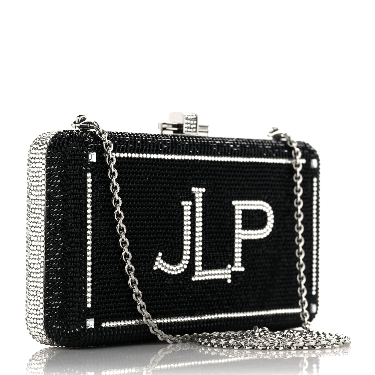 Judith Leiber Crystal Bespoke Slim Slide Clutch Black Silver 3 of 8