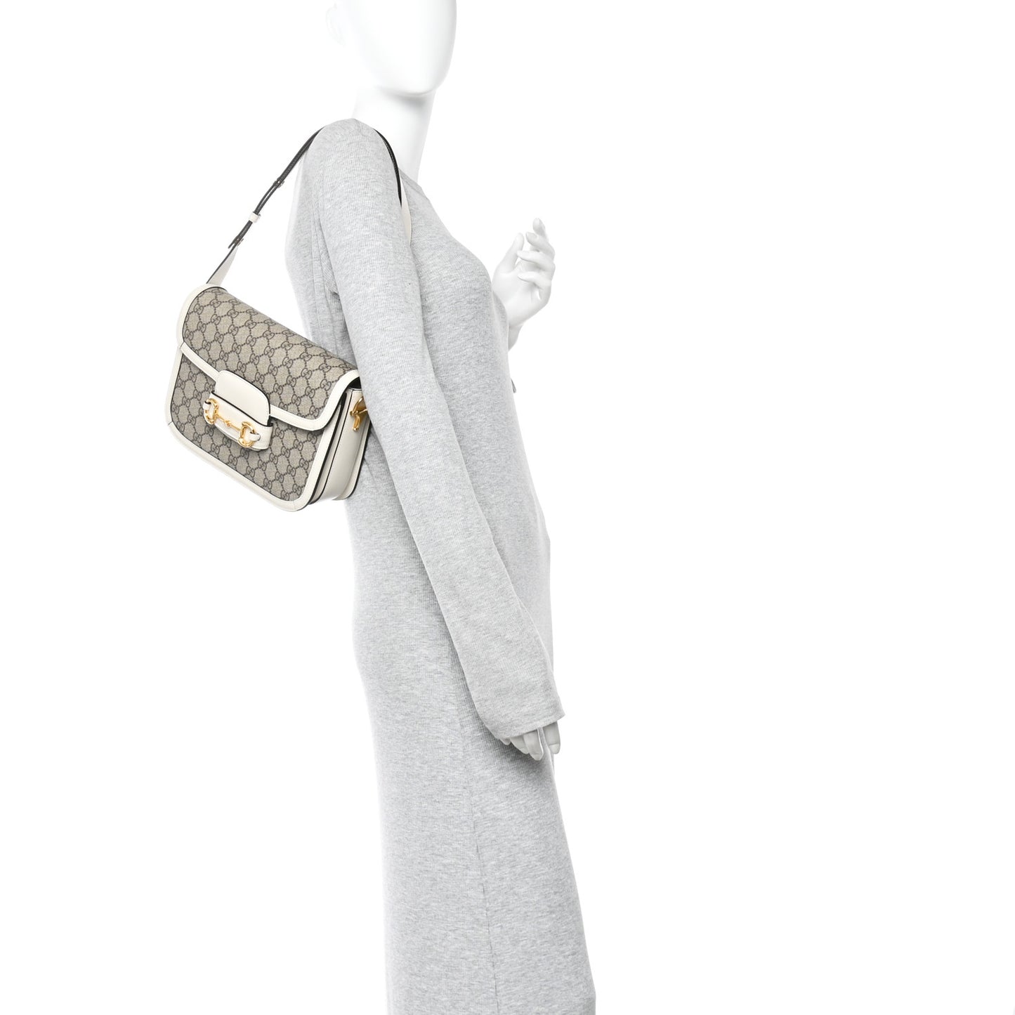 GG Supreme Monogram Horsebit 1955 Shoulder Bag Beige Mystic White