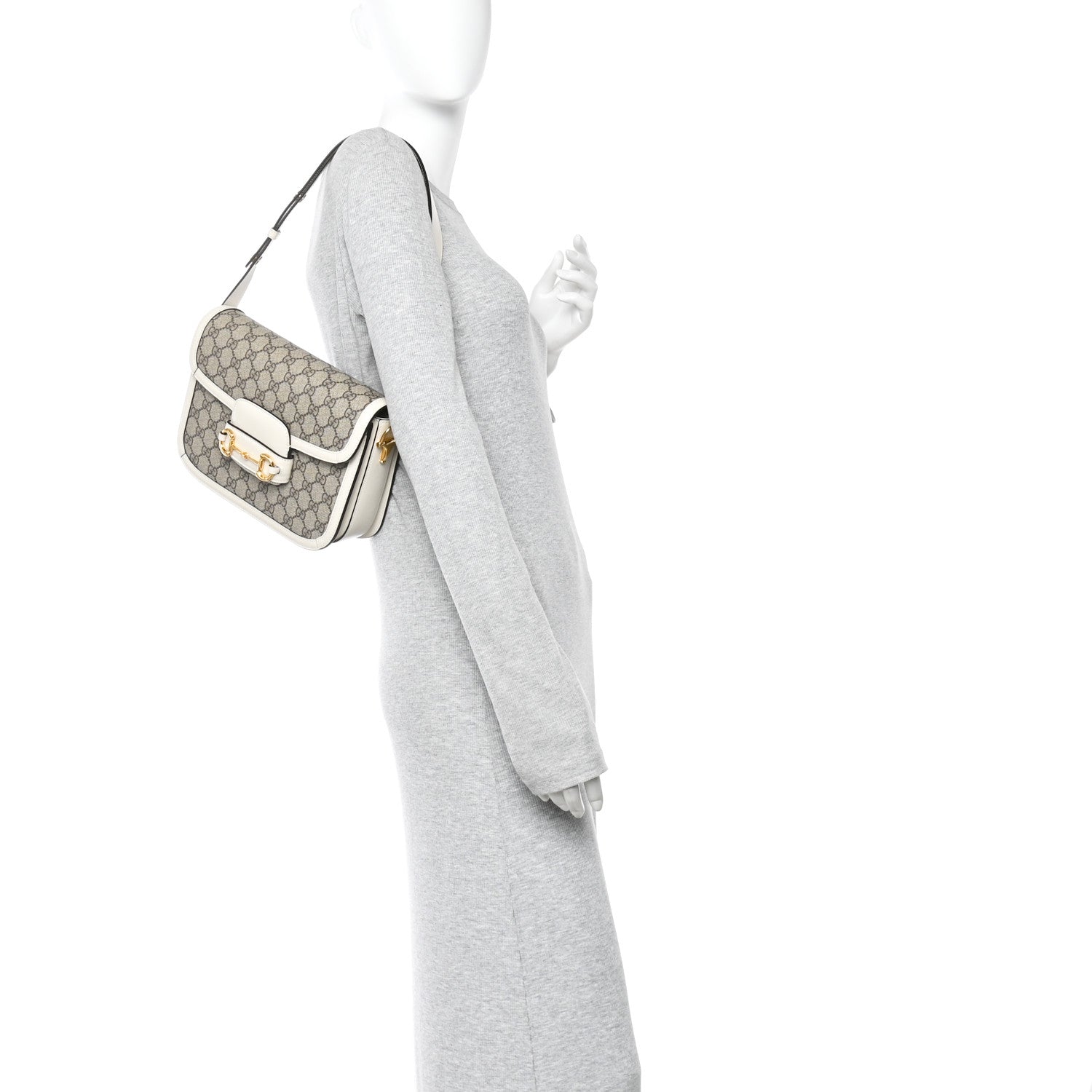 Gucci GG Supreme Monogram Horsebit 1955 Shoulder Bag Beige Mystic White 2 of 10