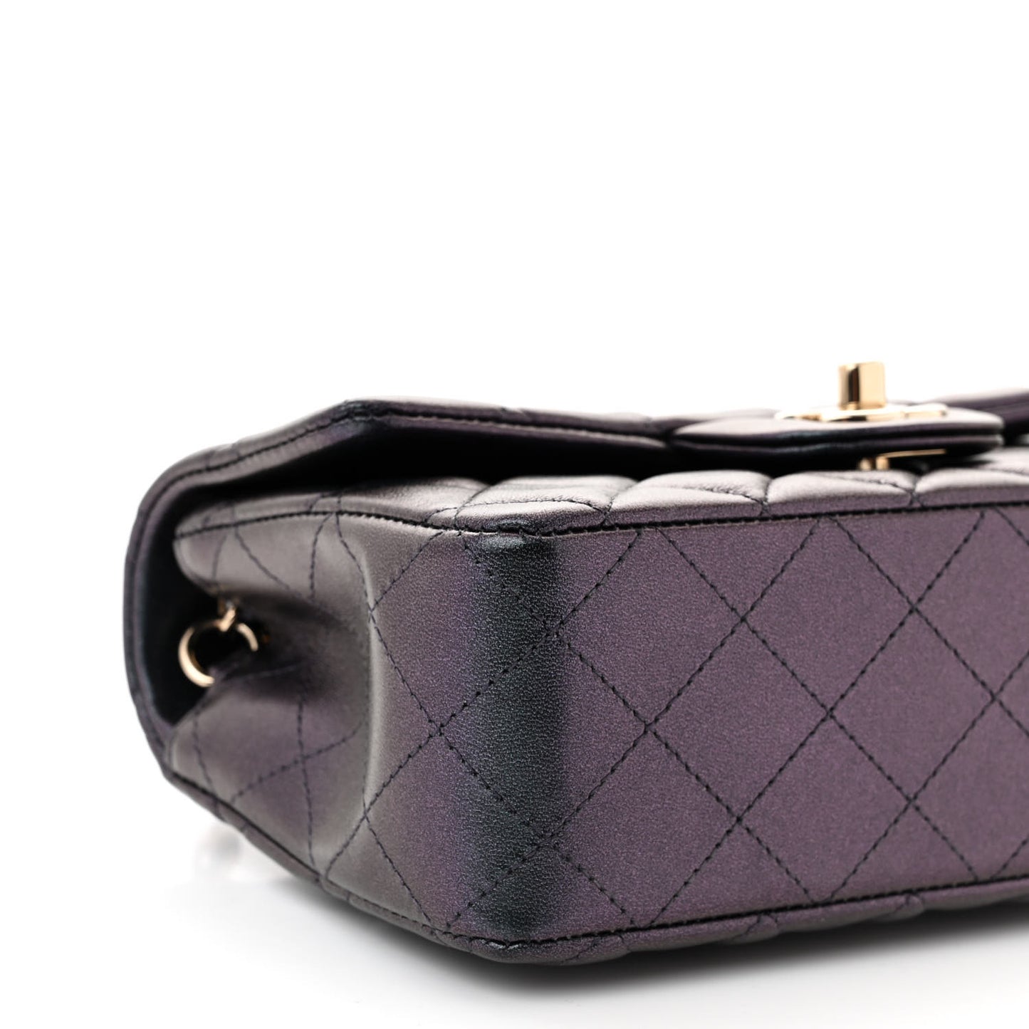 Iridescent Lambskin Quilted Mini Rectangular Flap Black