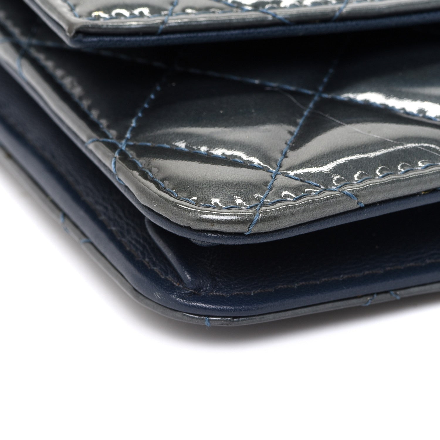 Chanel Patent Quilted Brilliant Wallet On Chain WOC Dark Blue 9 of 14