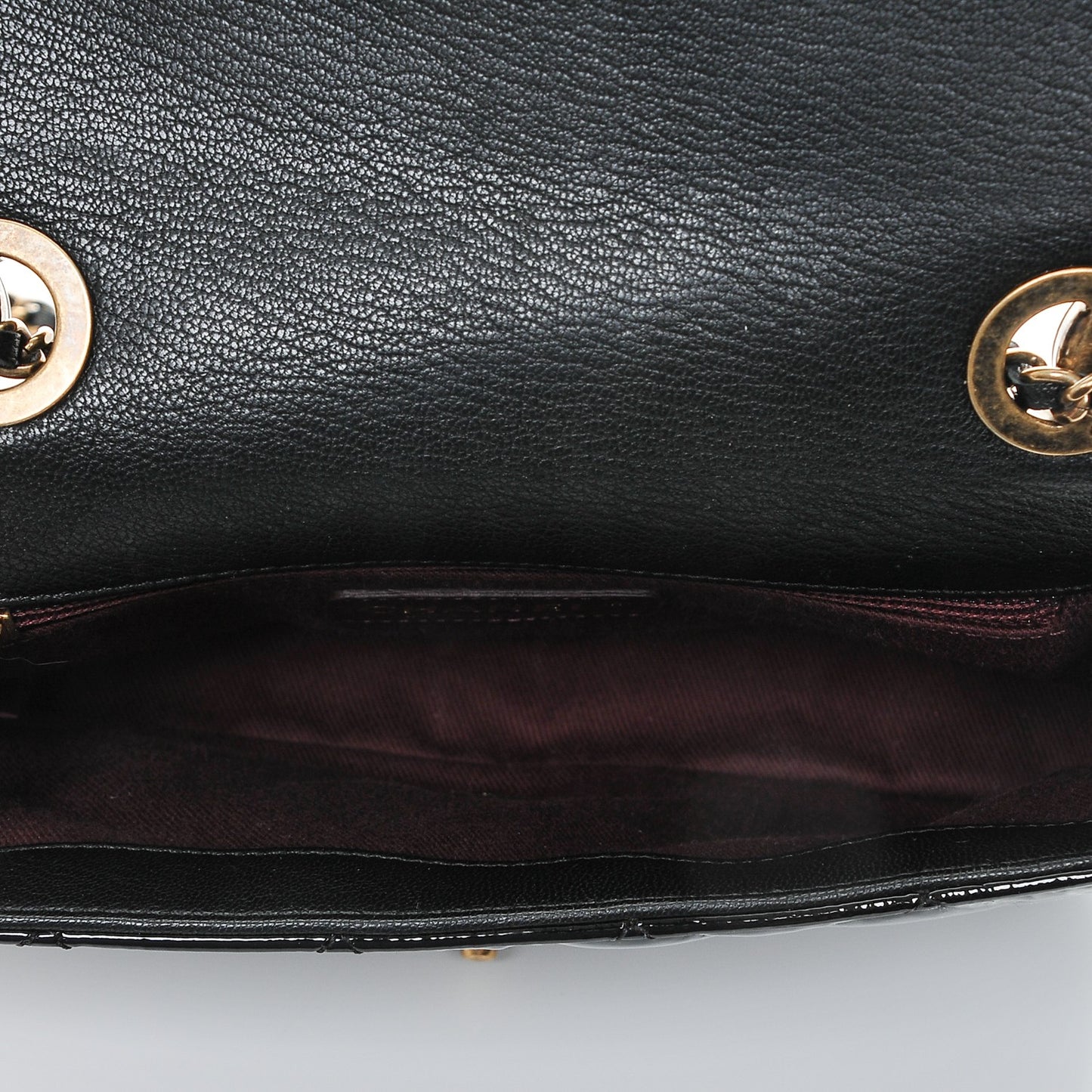 Patent Goatskin Quilted Small CC Eyelet Flap Black