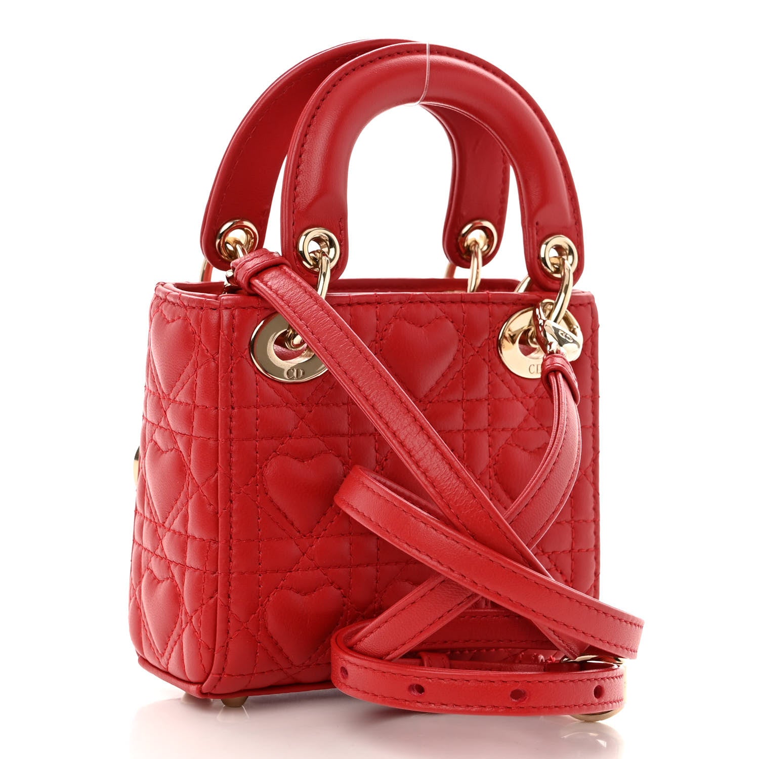 Christian Dior Calfskin Cannage Dioramour Micro Lady Dior Bright Red 3 of 9