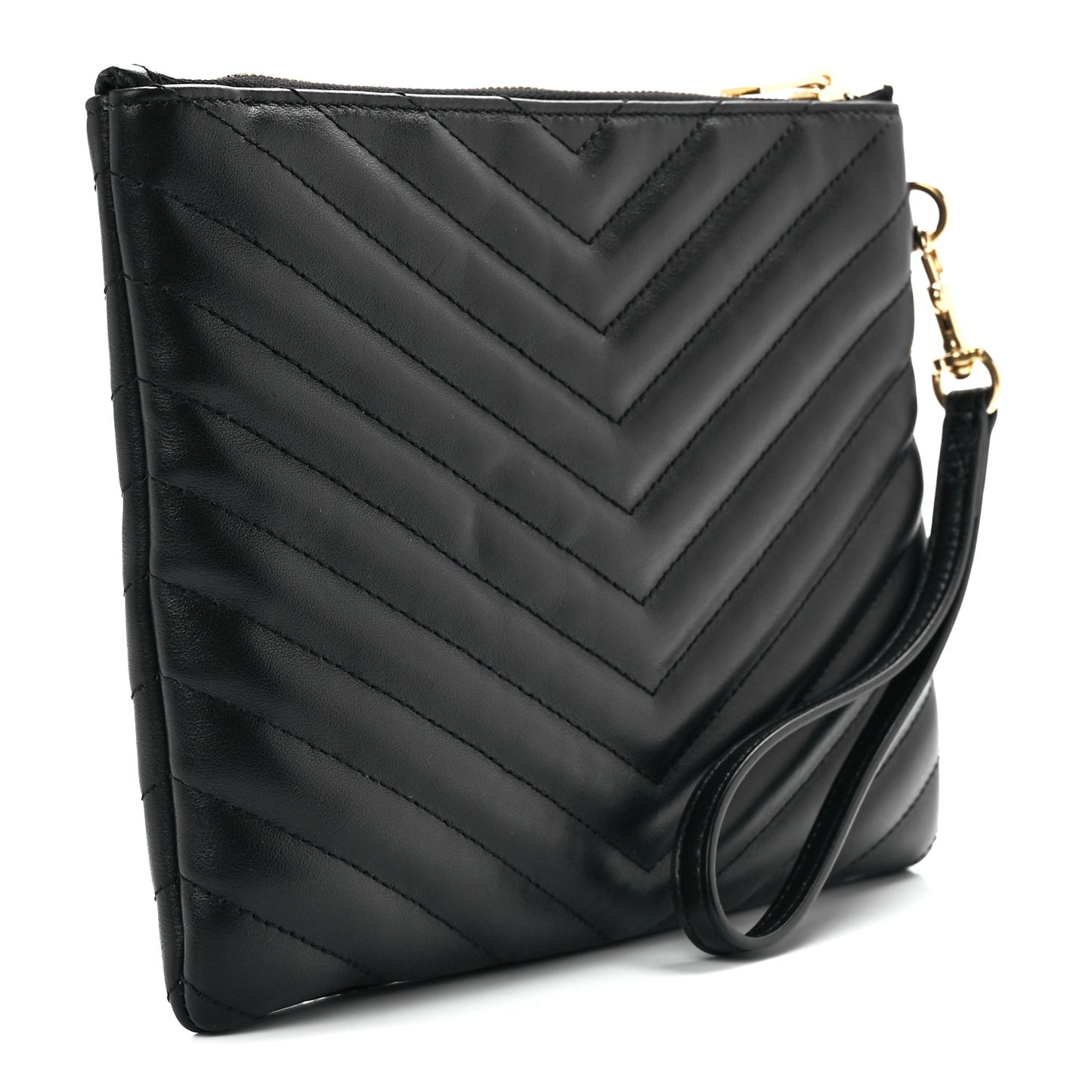 Calfskin Matelasse Chevron Monogram A5 Wristlet Black