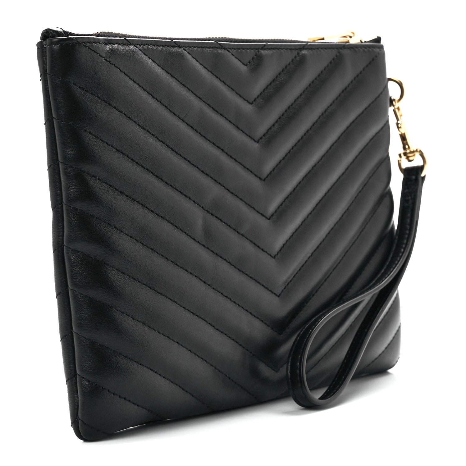 Saint Laurent Calfskin Matelasse Chevron Monogram A5 Wristlet Black 3 of 13
