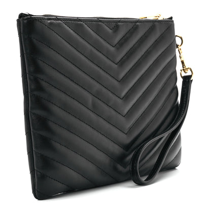 Saint Laurent Calfskin Matelasse Chevron Monogram A5 Wristlet Black 3 of 13