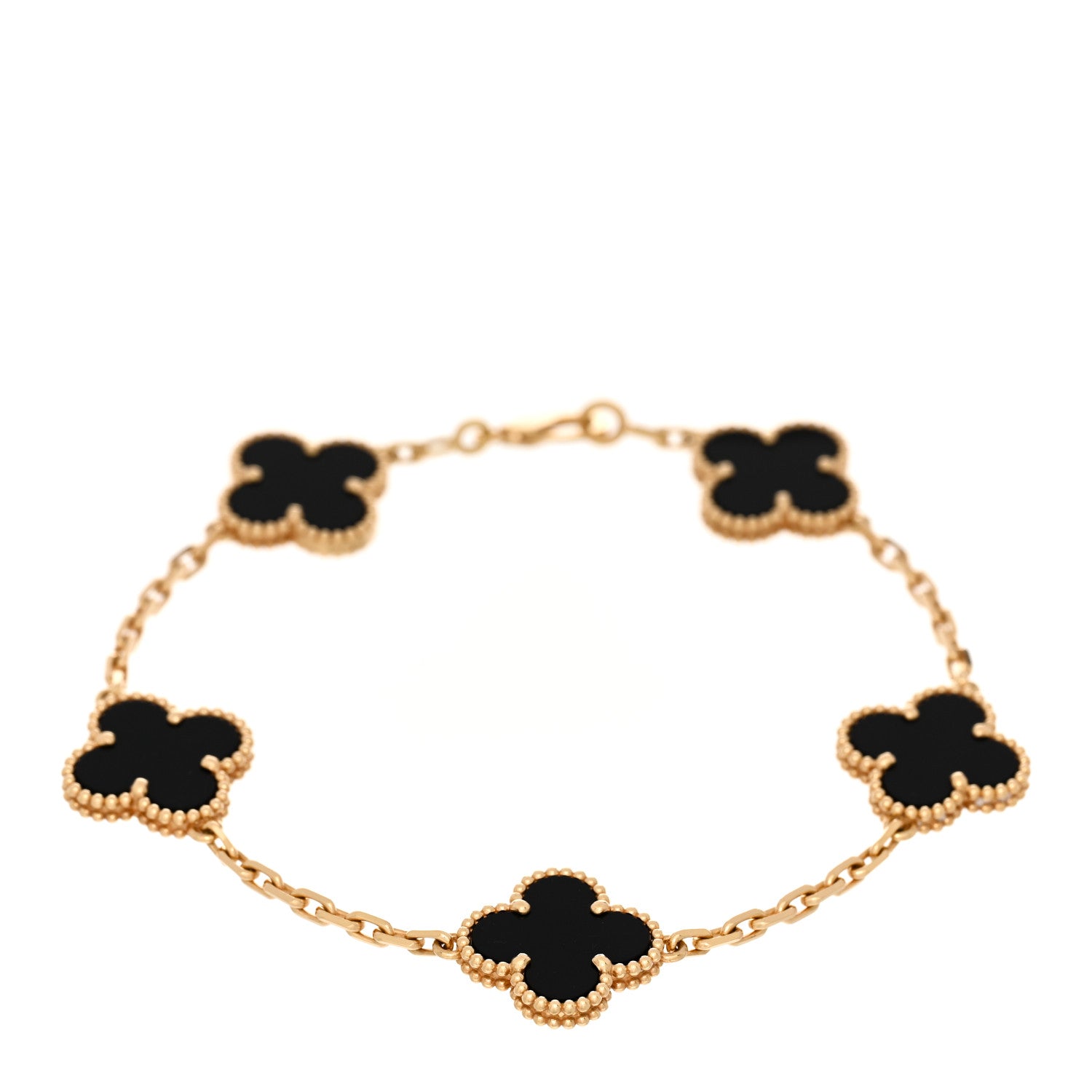 Van Cleef & Arpels 18K Yellow Gold Black Onyx 5 Motifs Vintage Alhambra Bracelet 1 of 4