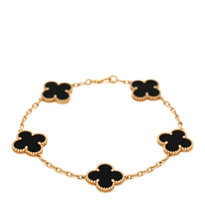 Van Cleef & Arpels 18K Yellow Gold Black Onyx 5 Motifs Vintage Alhambra Bracelet 1 of 4