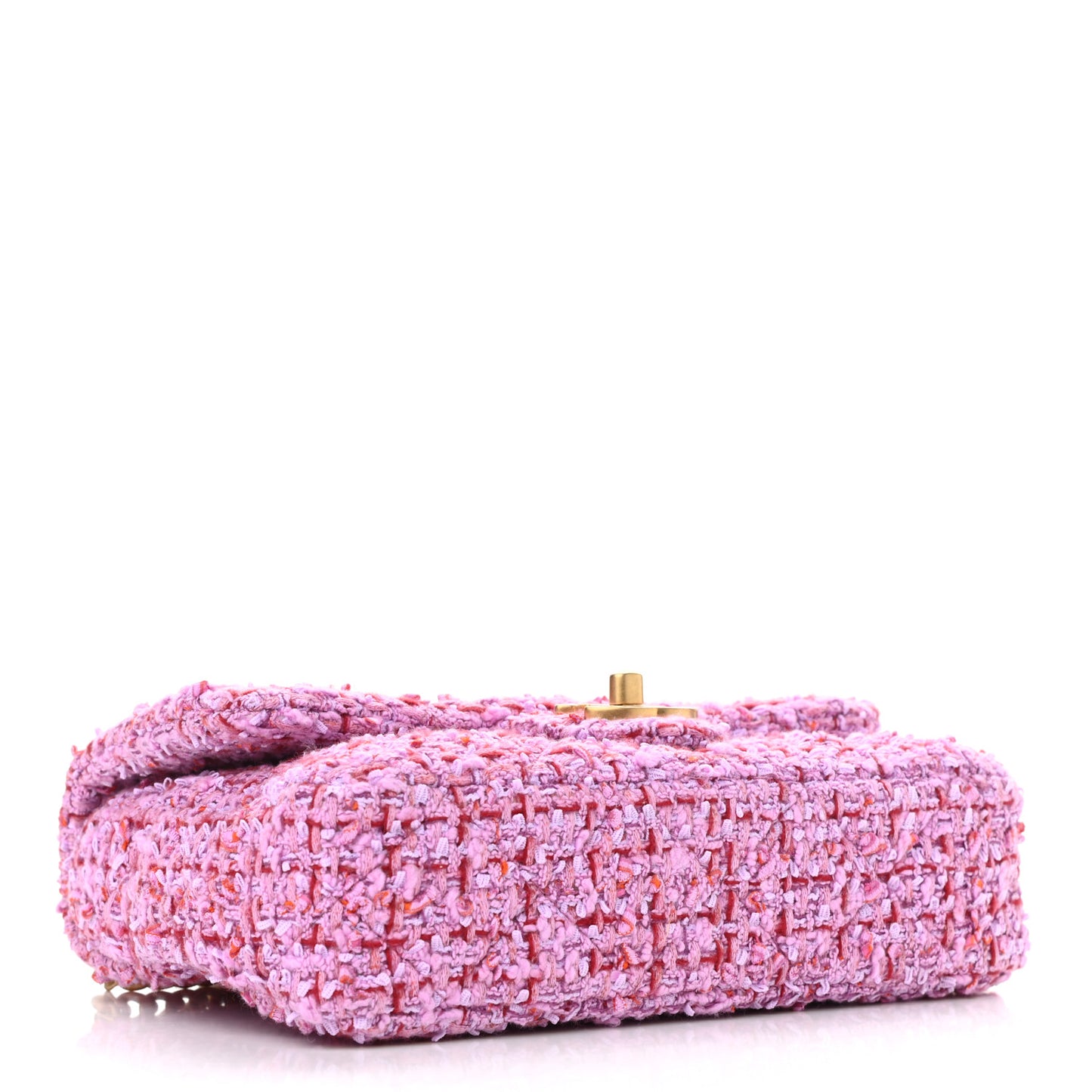 Tweed Enamel Quilted Mini Pending CC Square Flap Light Purple Pink Red