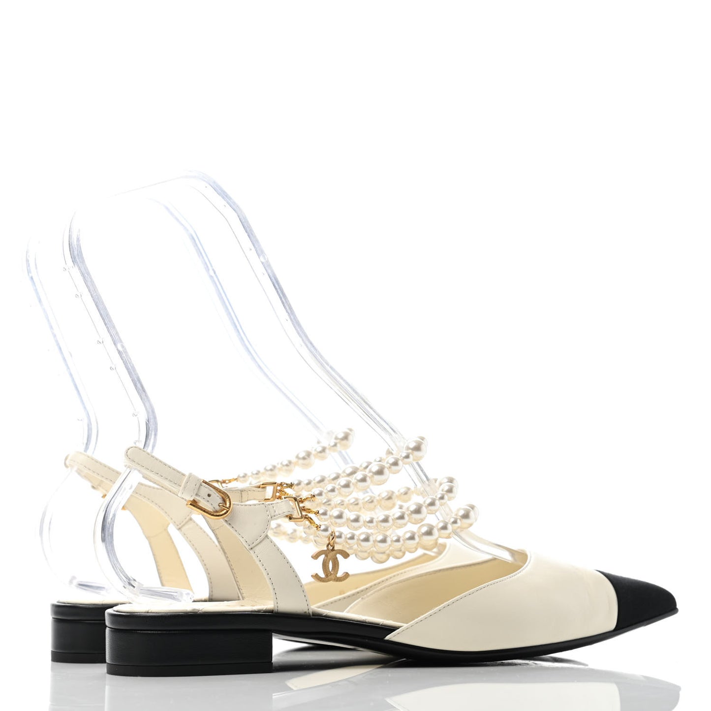 Lambskin Grosgrain Cap Toe Pearl Slingbacks 38 Ivory Black