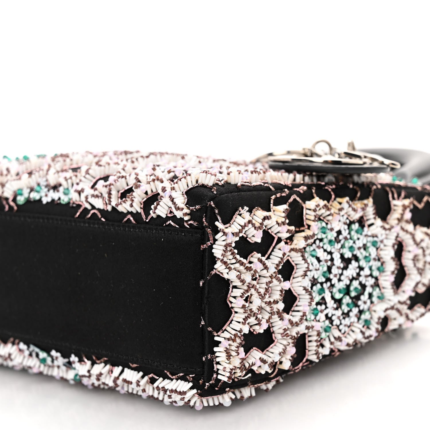 Christian Dior Satin Beaded Embroidered Mini Lady Dior Black White