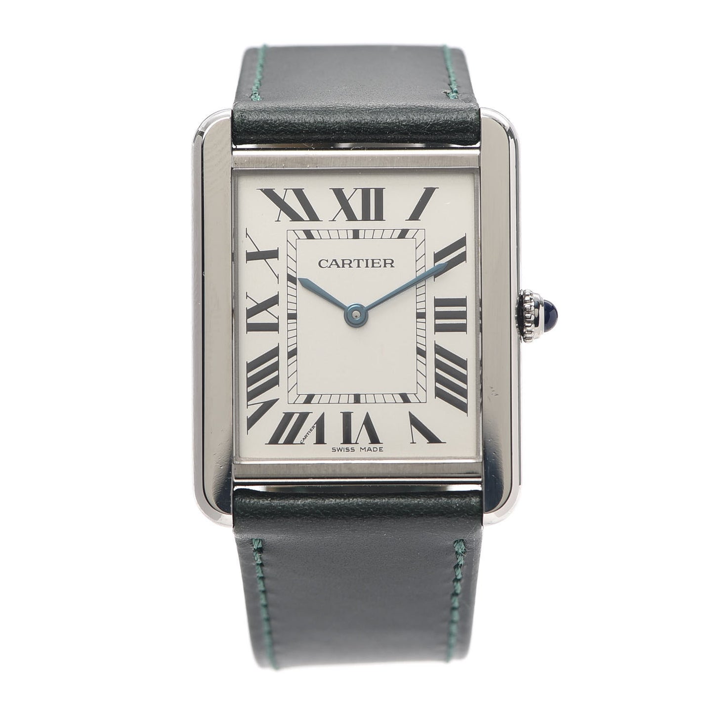 Stainless Steel Calfskin 27mm Tank Solo Quartz Watch Green