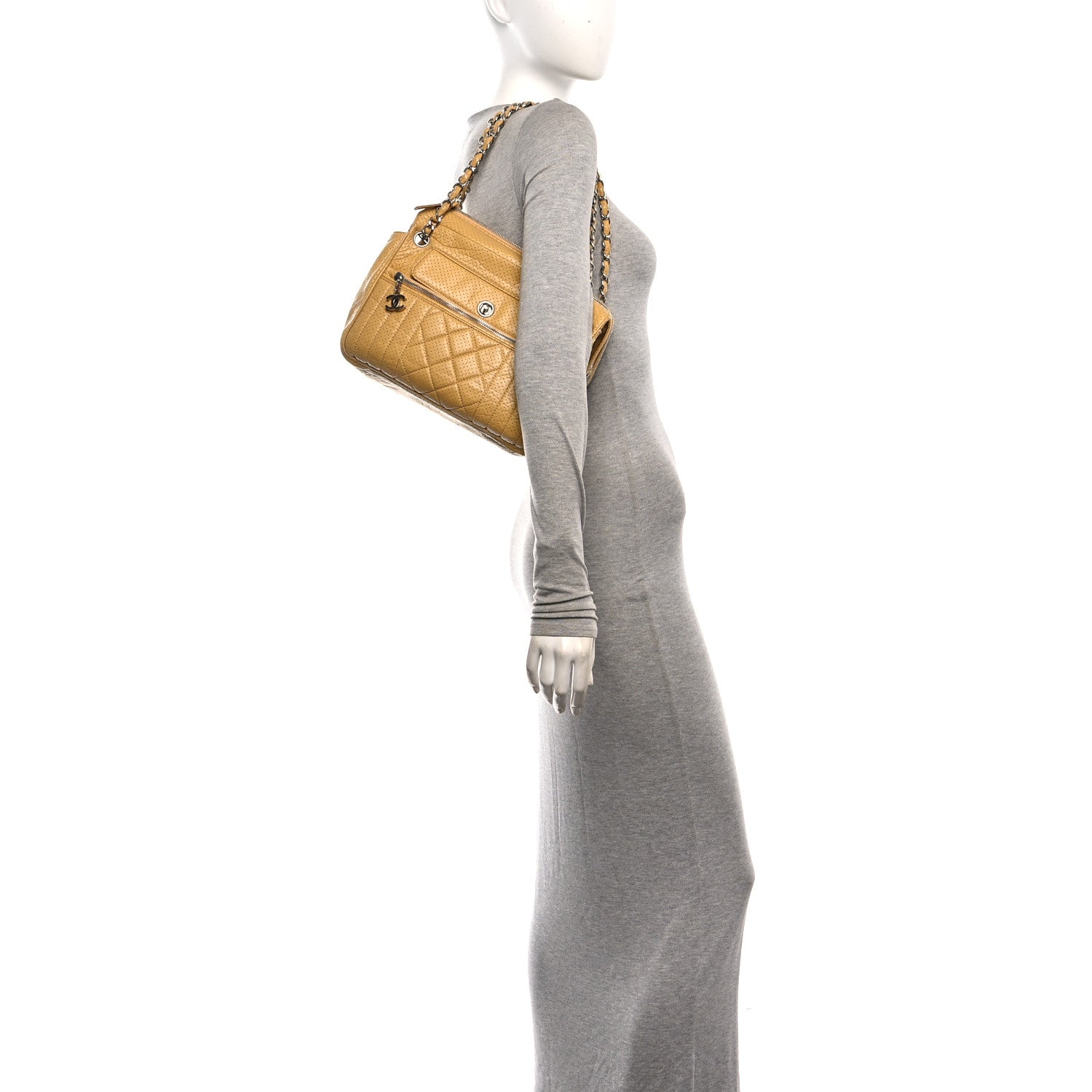 Chanel Calfskin Perforated 50's Satchel Yellow 2 of 10