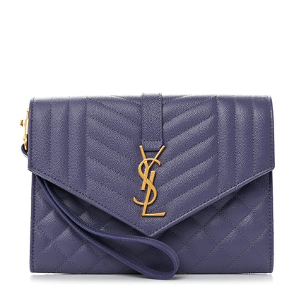 Saint Laurent Grain De Poudre Textured Mixed Matelasse Triquilt Monogram Clutch Dark Wisteria 1 of 7