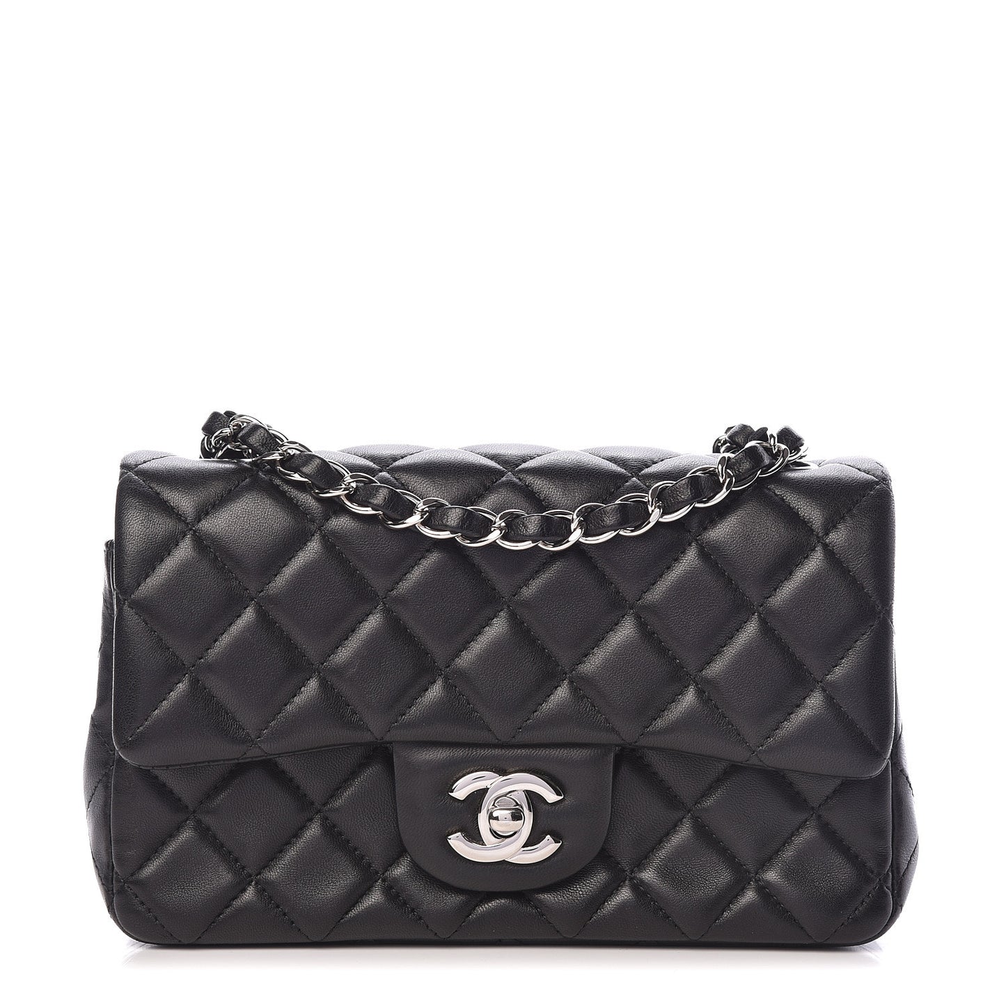 Lambskin Quilted Mini Rectangular Flap Black