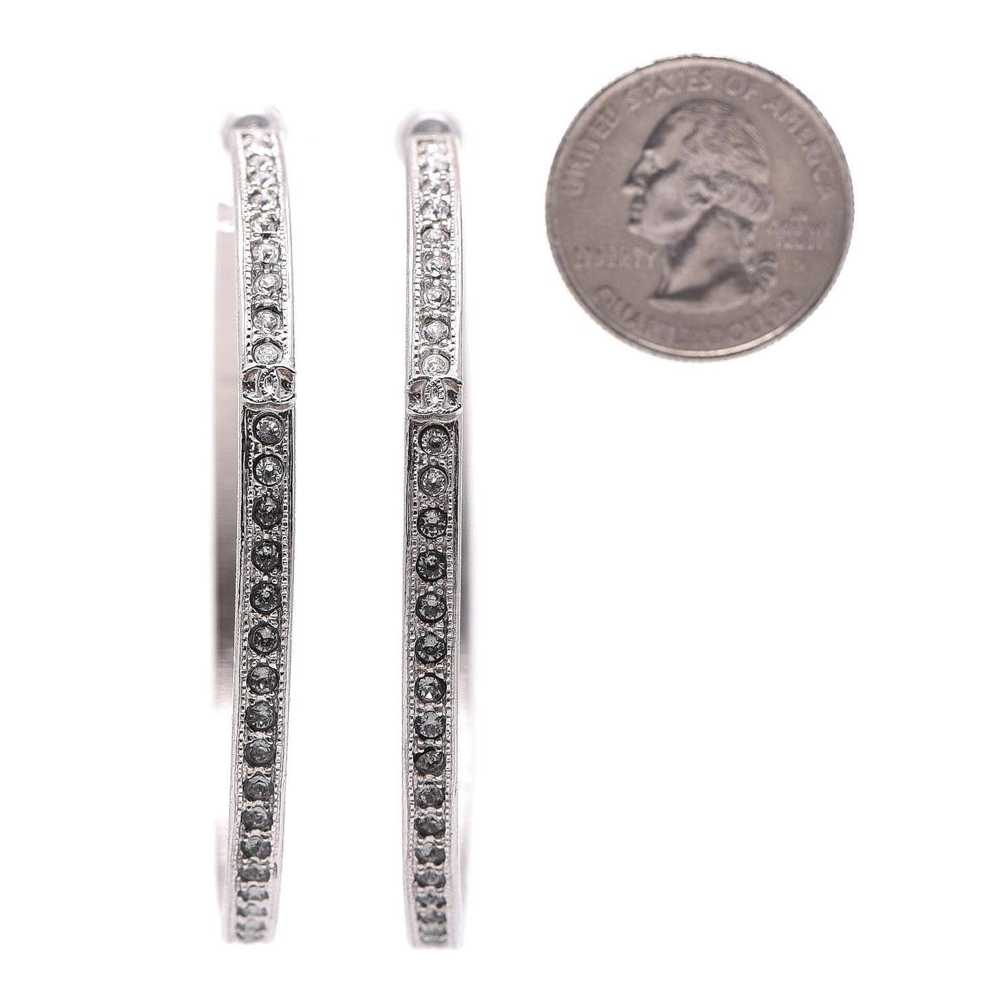 Crystal CC Large Hoop Earrings Grey Silver