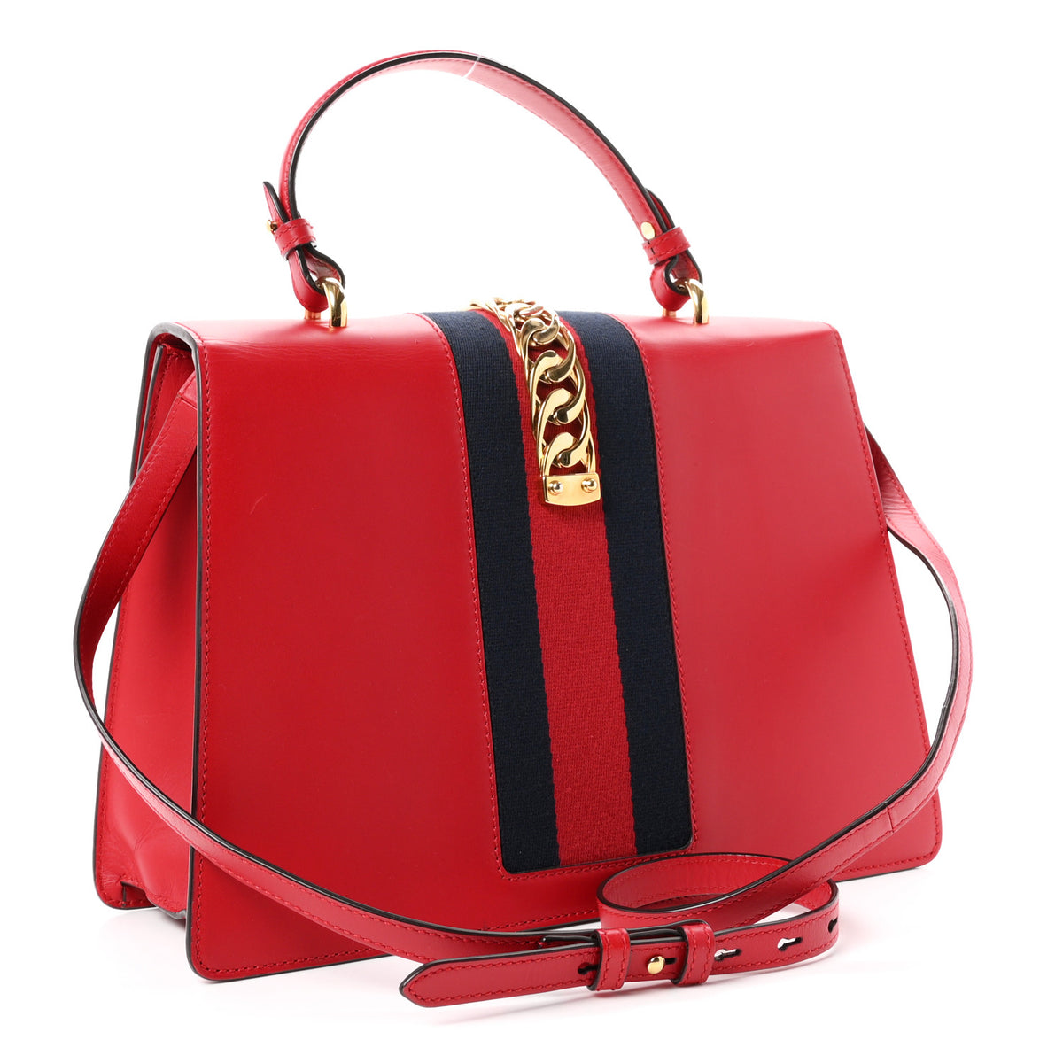 Gucci Calfskin Medium Sylvie Top Handle Bag Hibiscus Red 3 of 11