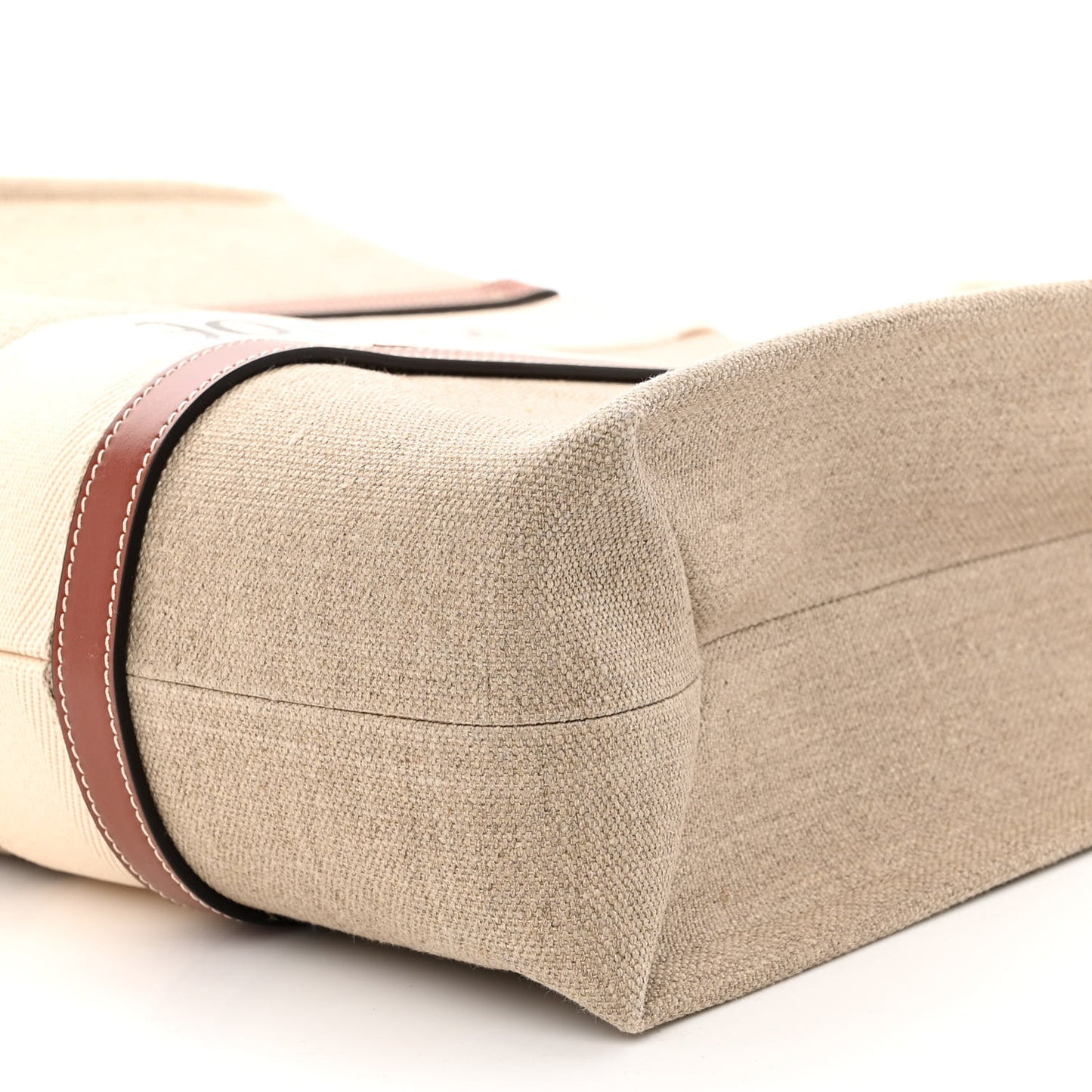 Linen Calfskin Large Woody Ribbon Tote White Brown