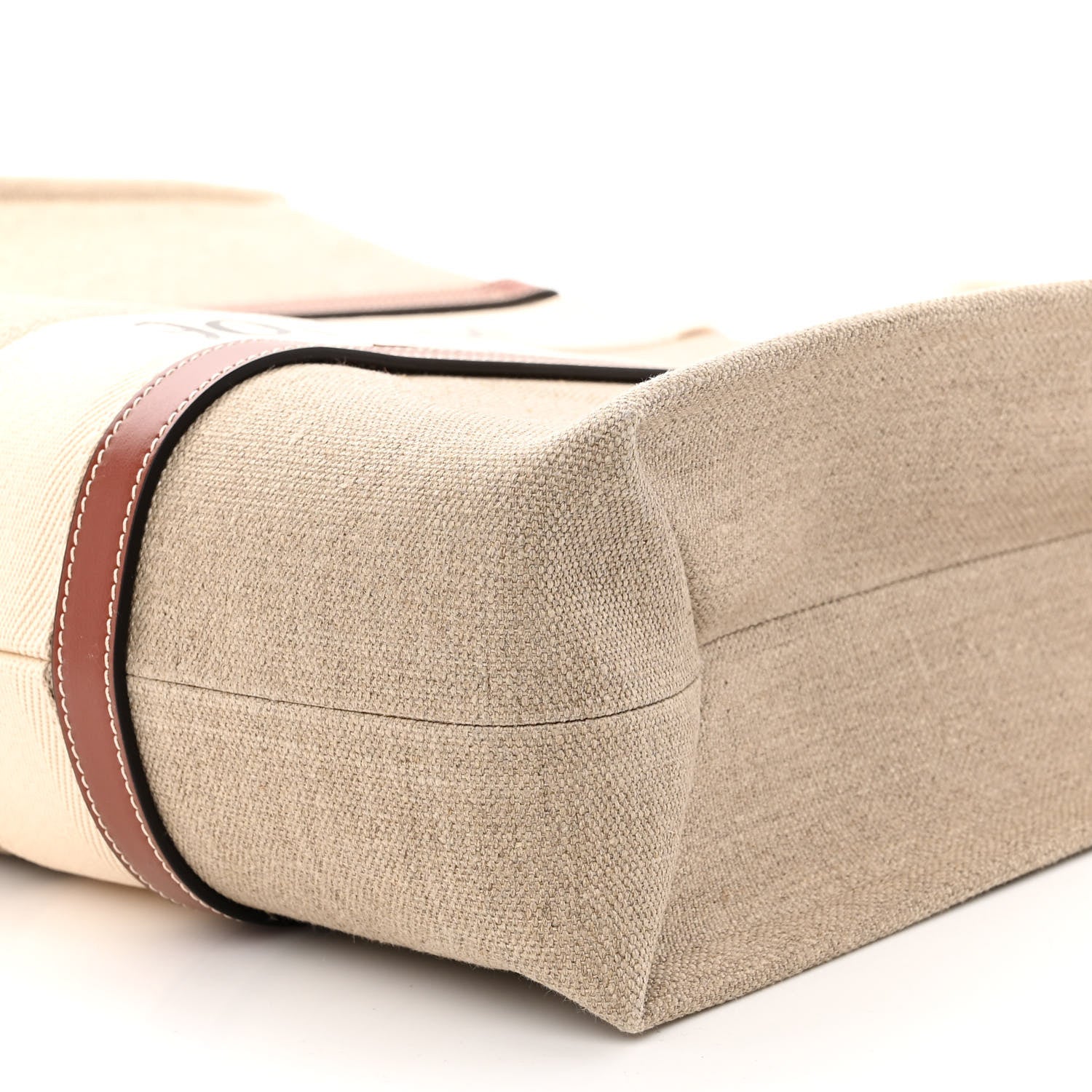 Chloe Linen Calfskin Large Woody Ribbon Tote White Brown 9 of 9