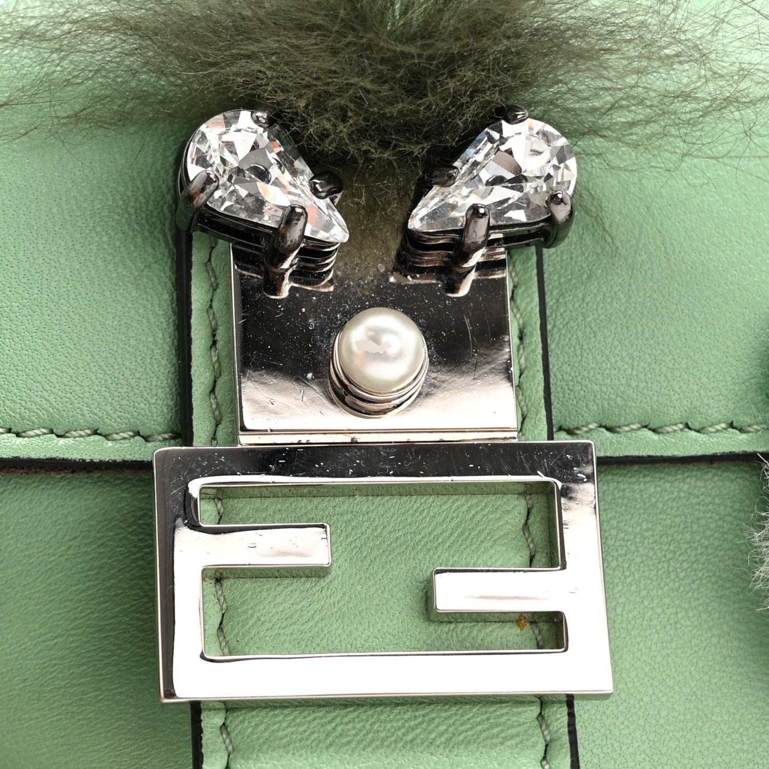 Fendi Nappa Rabbit Fox Fur Micro Buggie Baguette Verde Acqua Verde Acqua 14 of 16