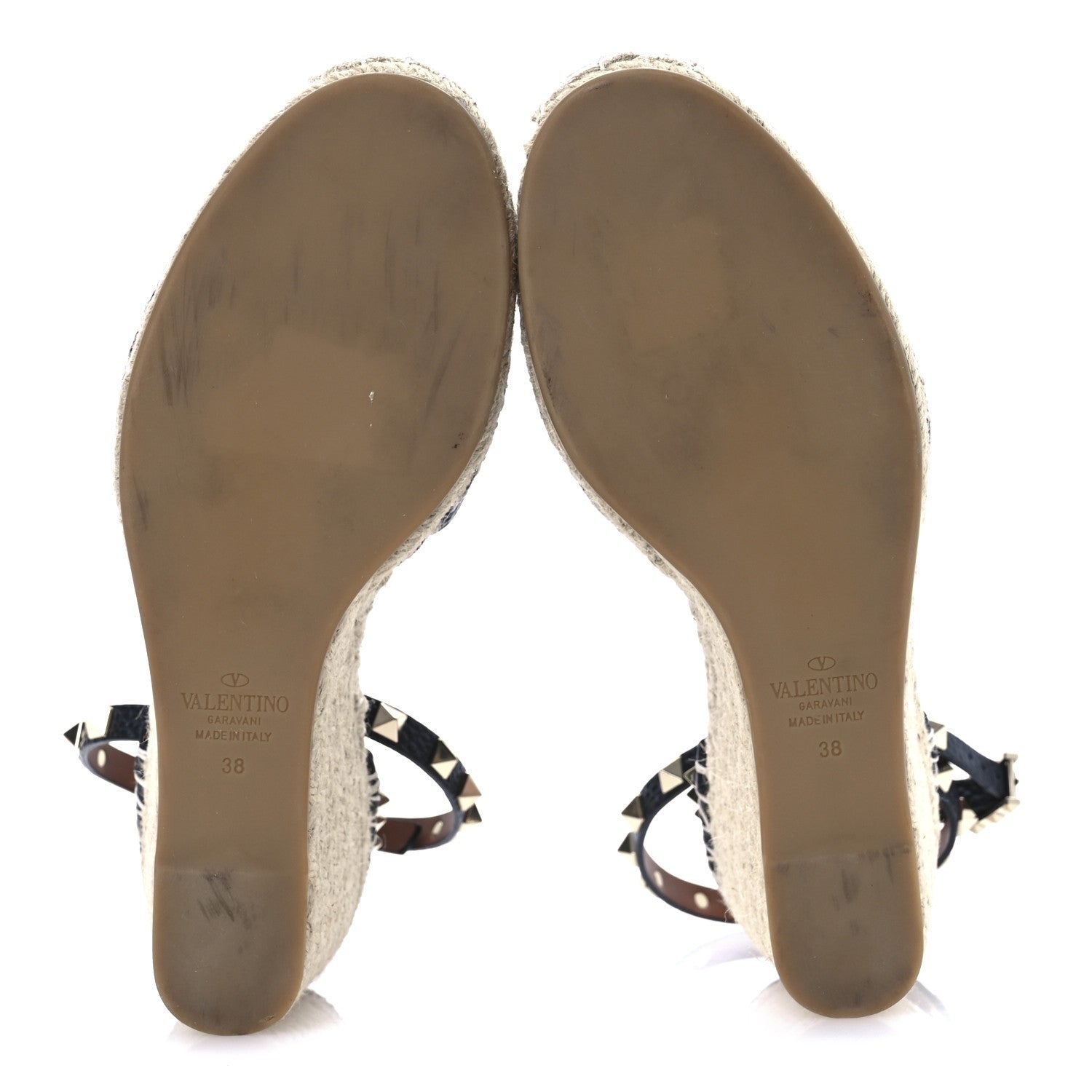 Valentino Garavani Grained Calfskin Rockstud Ankle Wrap Espadrille 15/85mm Wedges 38 Black Light Cuir 7 of 10