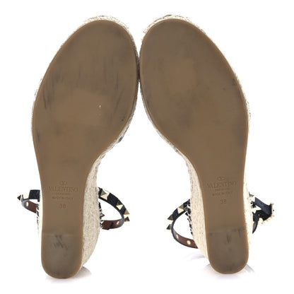 Valentino Garavani Grained Calfskin Rockstud Ankle Wrap Espadrille 15/85mm Wedges 38 Black Light Cuir 7 of 10