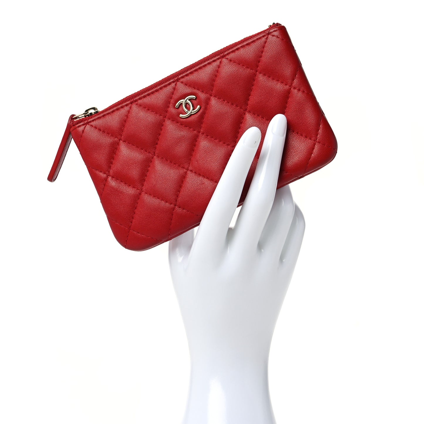 Lambskin Quilted Small Cosmetic Case Red