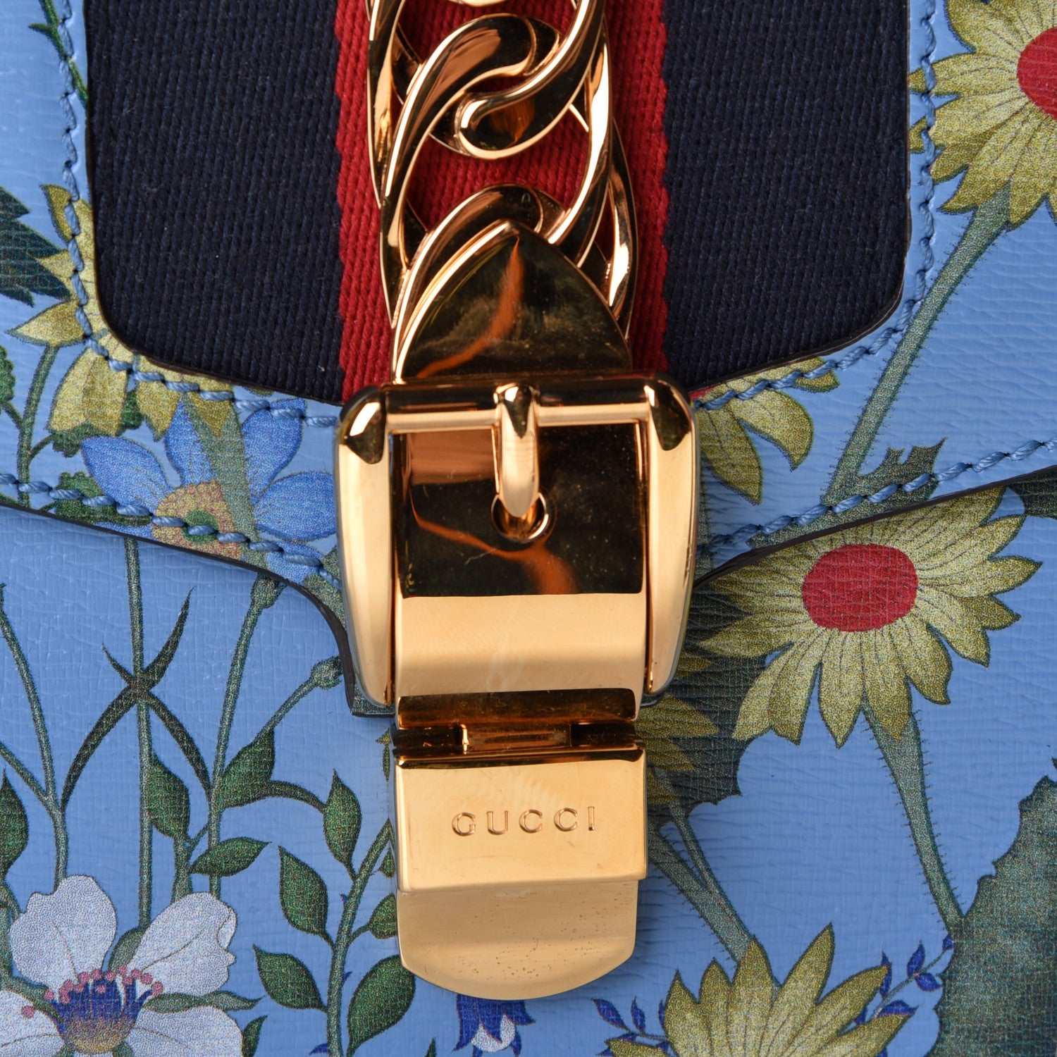Gucci Shangai Calfskin Web New Flora Small Sylvie Shoulder Bag Azure 7 of 11