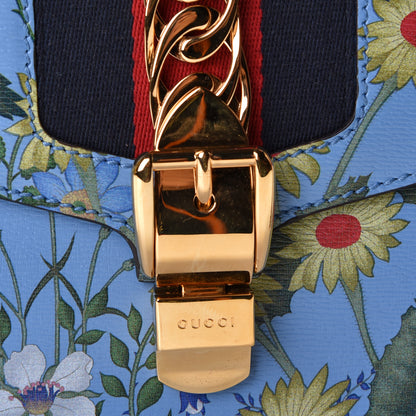 Gucci Shangai Calfskin Web New Flora Small Sylvie Shoulder Bag Azure 7 of 11