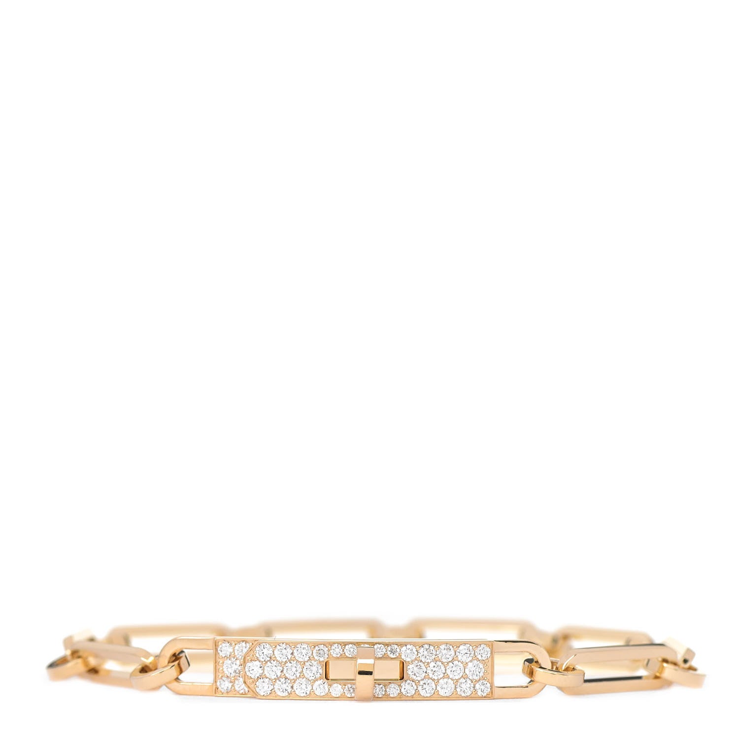 Hermes 18K Yellow Gold Diamond Pave PM Kelly Chaine Bracelet SH 1 of 4