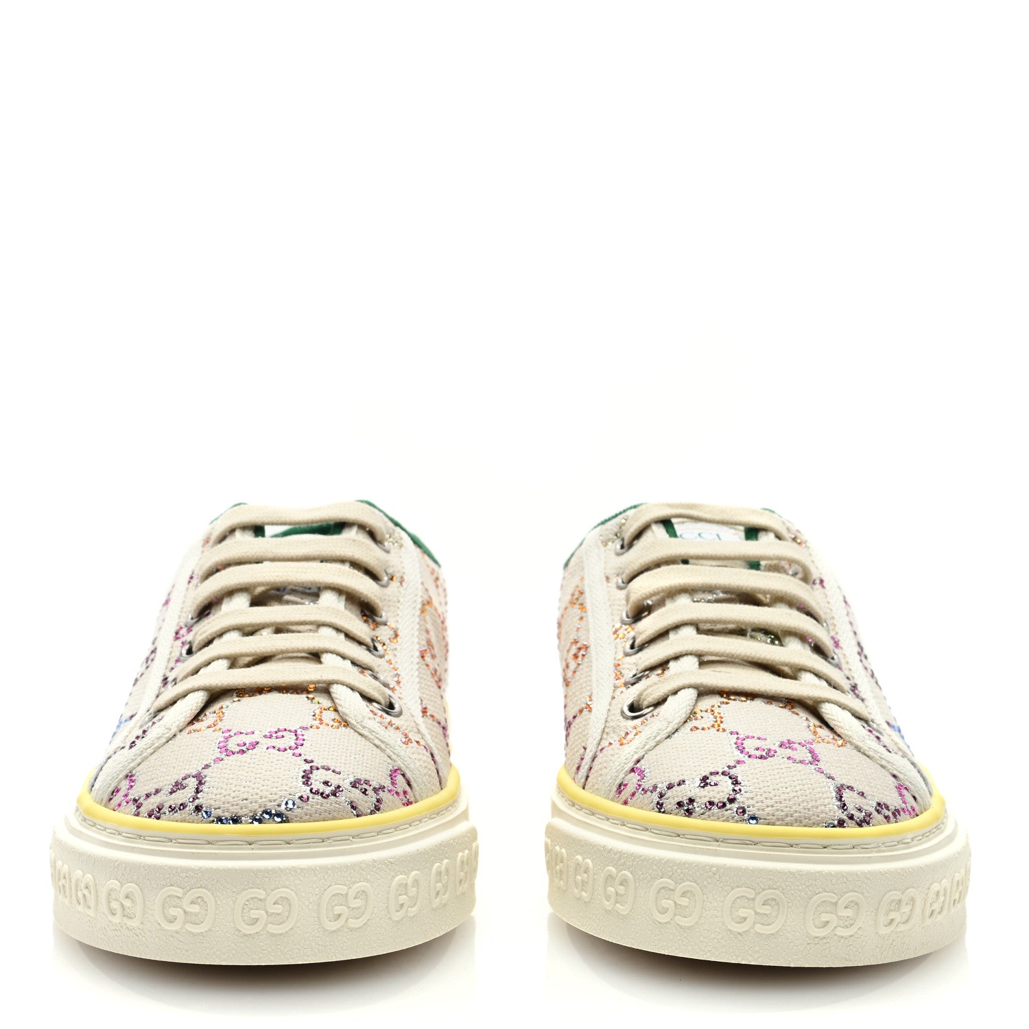 Gucci Canvas Lame Crystal GG Monogram Womens 1977 Tennis Sneakers 39.5 Gardenia Silver Mystic White 3 of 8