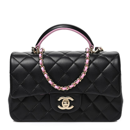 Chanel Lambskin Quilted Bi-Color Mini Top Handle Rectangular Flap Black Lilac 1 of 8