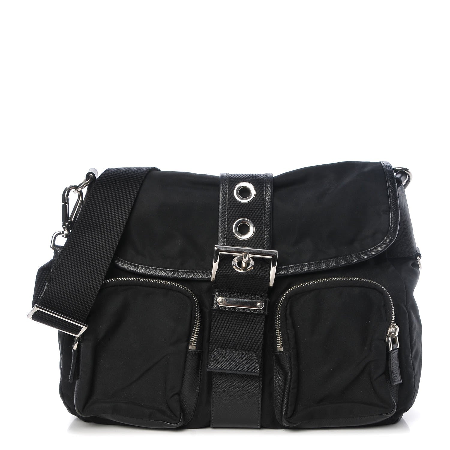 Prada Nylon Vela Front Pocket Messenger Bag Black 1 of 7