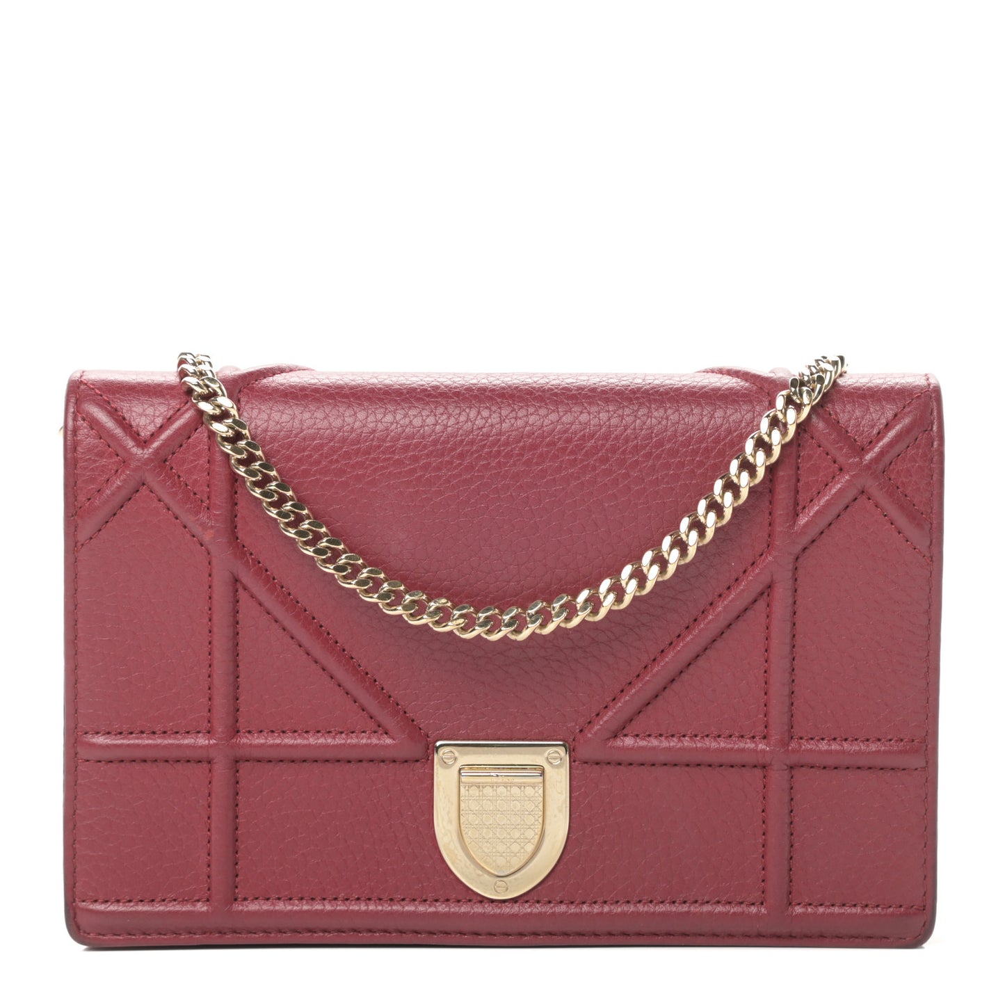 Grained Calfskin Diorama Wallet on Chain Pouch Burgundy