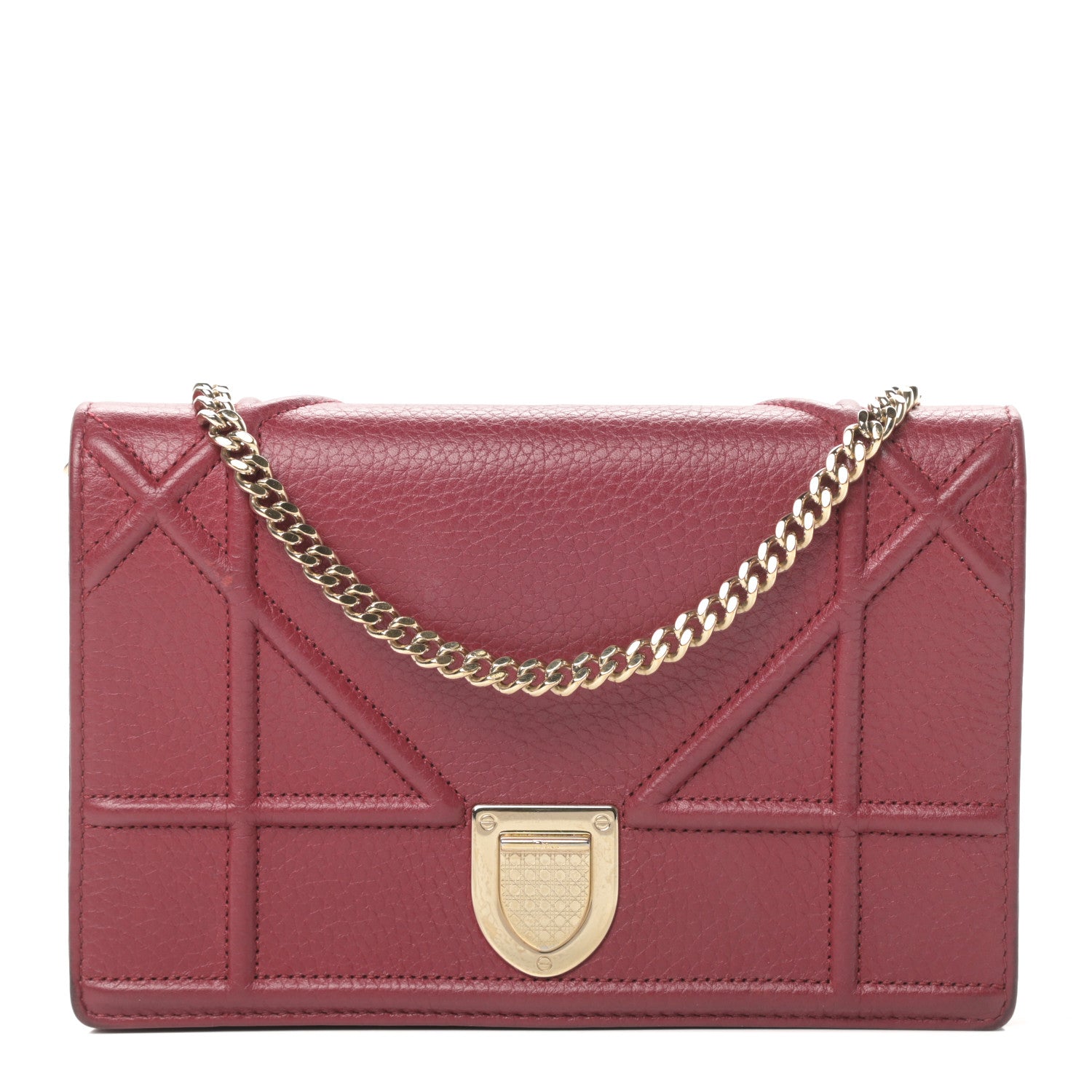 Christian Dior Grained Calfskin Diorama Wallet on Chain Pouch Burgundy 1 of 15
