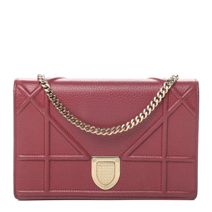 Christian Dior Grained Calfskin Diorama Wallet on Chain Pouch Burgundy 1 of 15