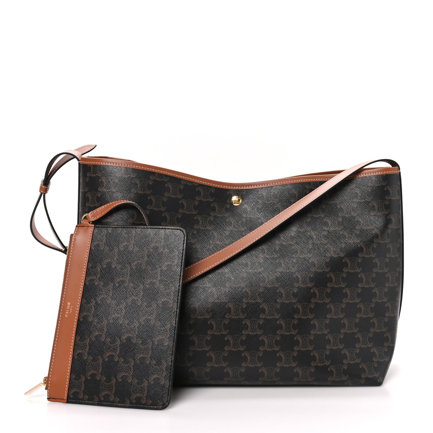 Triomphe Canvas Calfskin Shopper Tote Tan