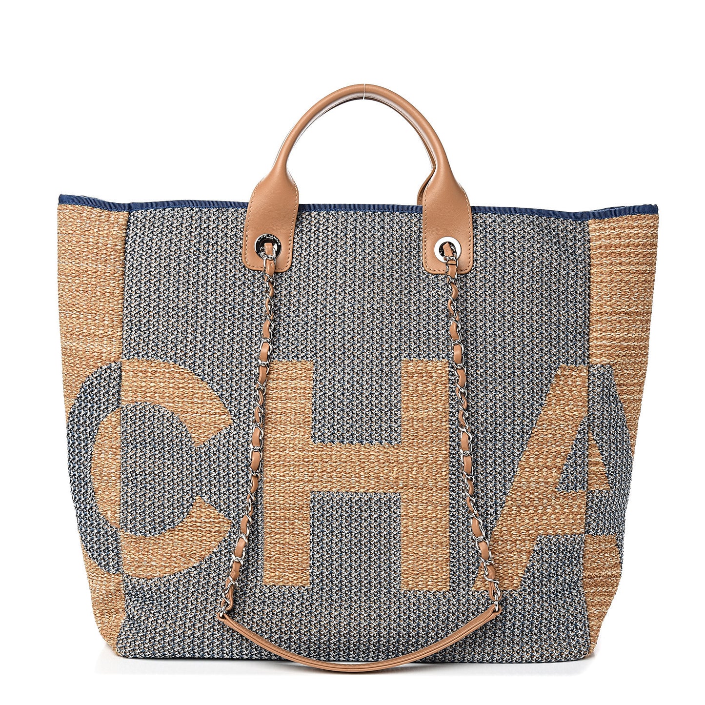 Mixed Fibers Large Shopping Bag Blue Beige