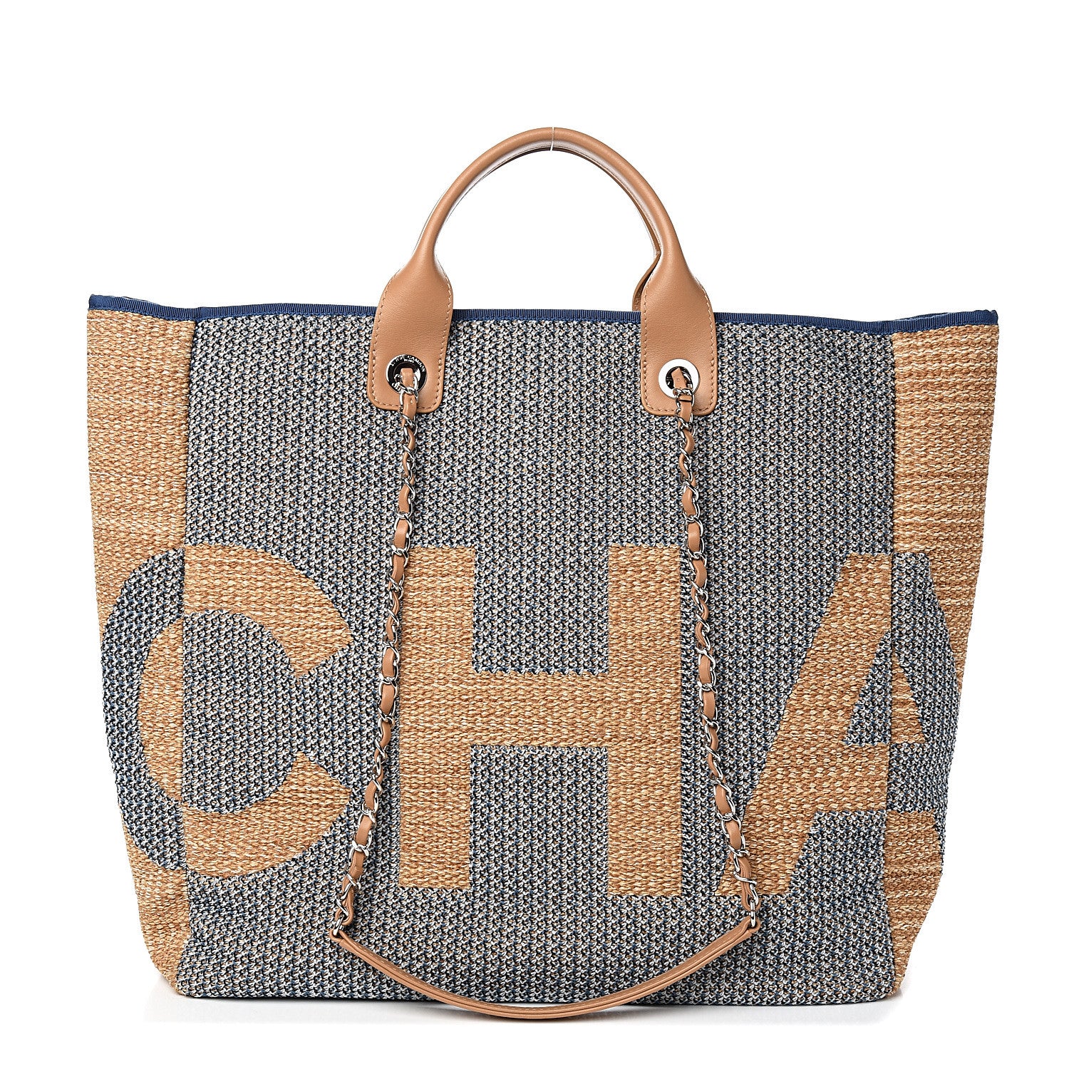 Chanel Mixed Fibers Large Shopping Bag Blue Beige 1 of 9