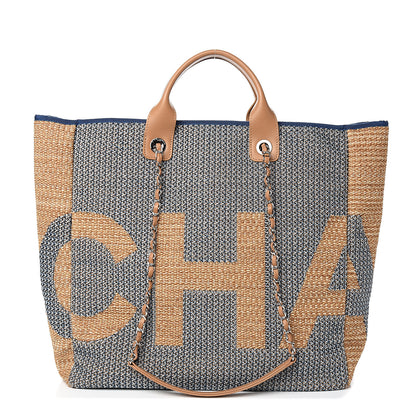 Chanel Mixed Fibers Large Shopping Bag Blue Beige 1 of 9