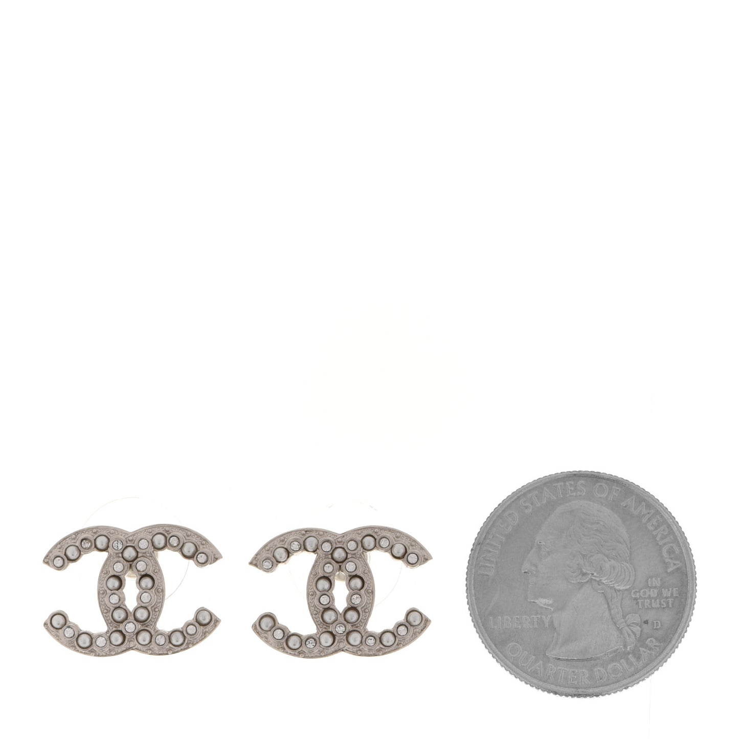 Crystal Pearl CC Earrings Silver