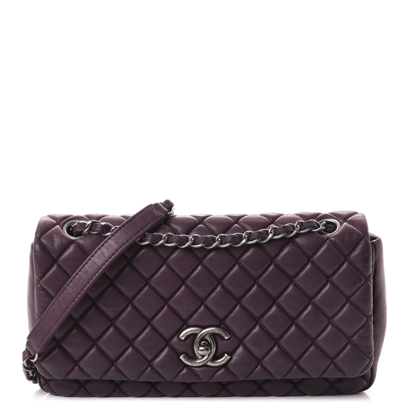 Iridescent Calfskin Small New Bubble Flap Plum