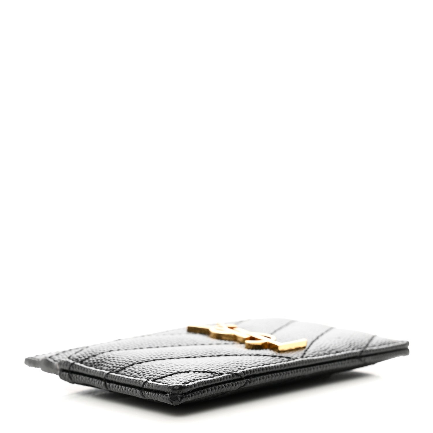 Saint Laurent Grain De Poudre Matelasse Chevron Monogram Credit Card Case Black 4 of 9